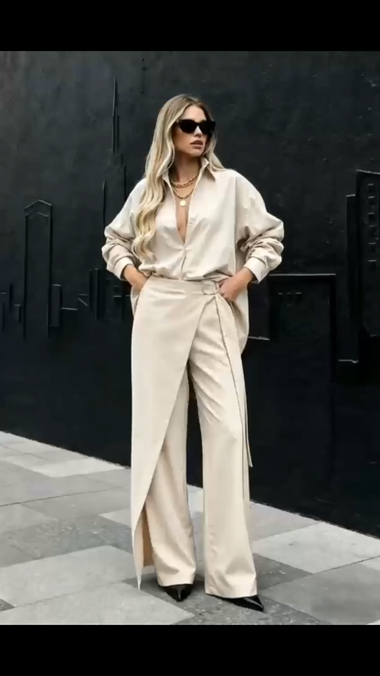 Stylish Shirt And Pants Long-Sleeved Linen Two-Piece Set 