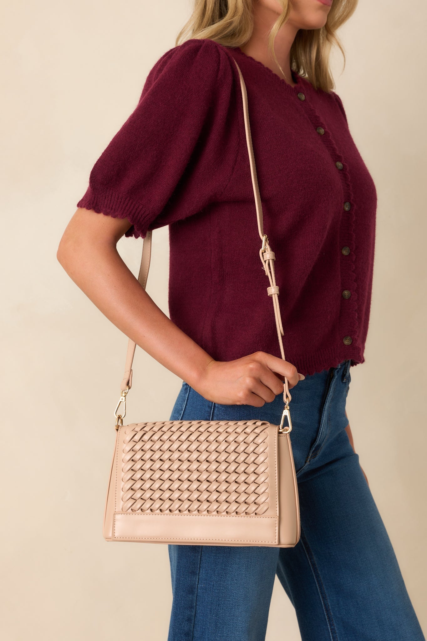 A Little Off Track Beige Woven Faux Leather Handbag - MismiDaily - Accessories