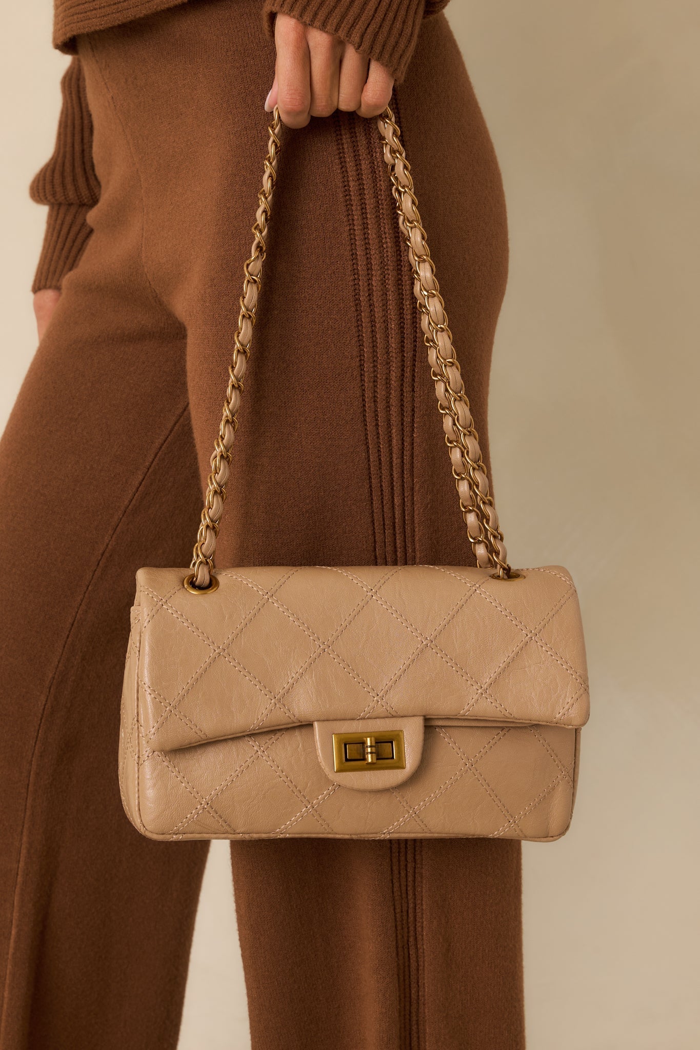 Hold the Line Beige Quilted Faux Leather Chain Strap Handbag - MismiDaily - Accessories