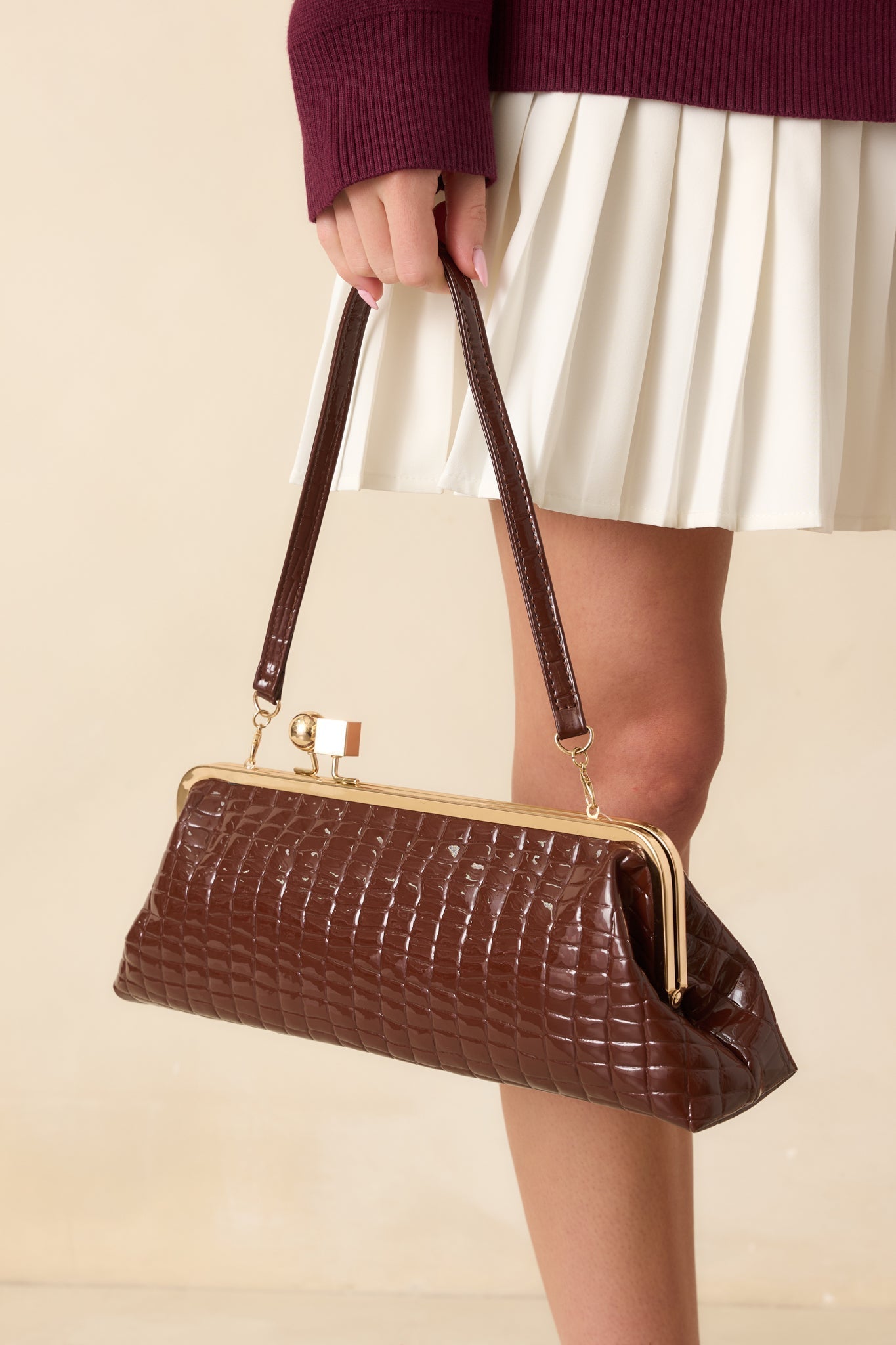 Good Call Chocolate Brown Croc Embossed Faux Leather Clutch Handbag - MismiDaily - Accessories