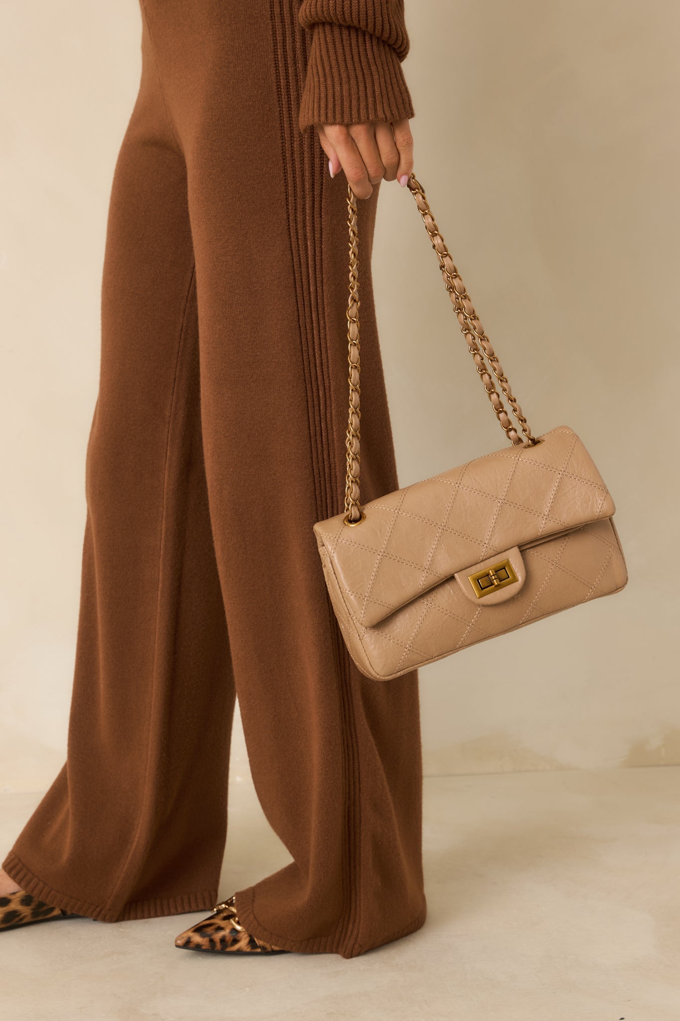 Hold the Line Beige Quilted Faux Leather Chain Strap Handbag - MismiDaily - Accessories