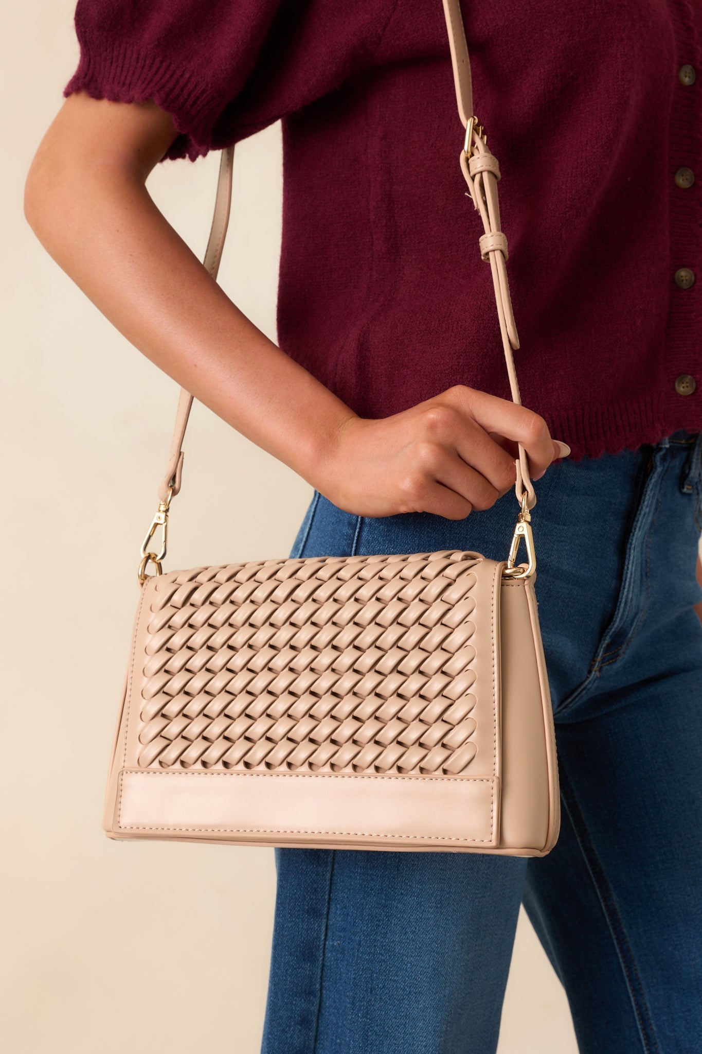 A Little Off Track Beige Woven Faux Leather Handbag - MismiDaily - Accessories