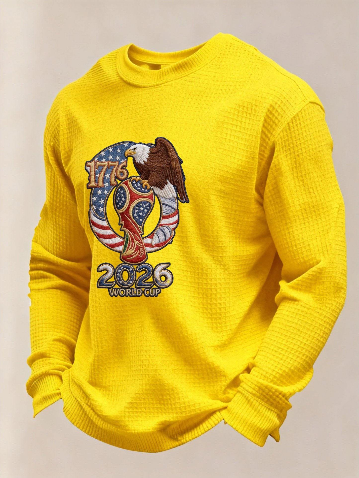 Men's US 250th Anniversary 1776-2026 Waffle-Knit Long Sleeve – Eagle & World Cup Patriotic Graphic Tee-pufftee