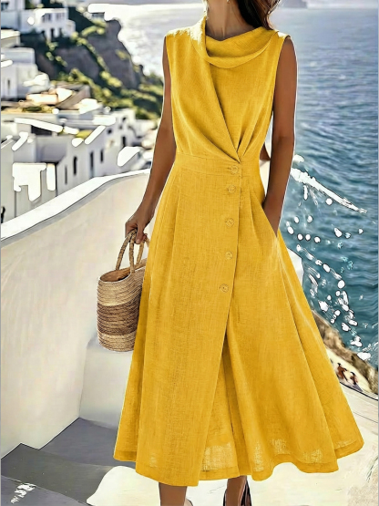 Women's Elegant Linen And Cotton Sleeveless Dress