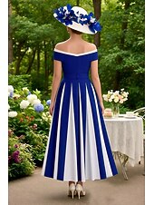 Elegant Color-Blocked Off-Shoulder Dress