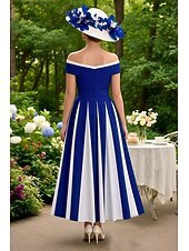 Elegant Color-Blocked Off-Shoulder Dress