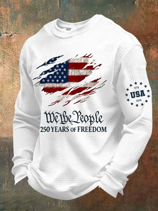 Men's casual American 250th anniversary waffle-knit T-shirt-pufftee