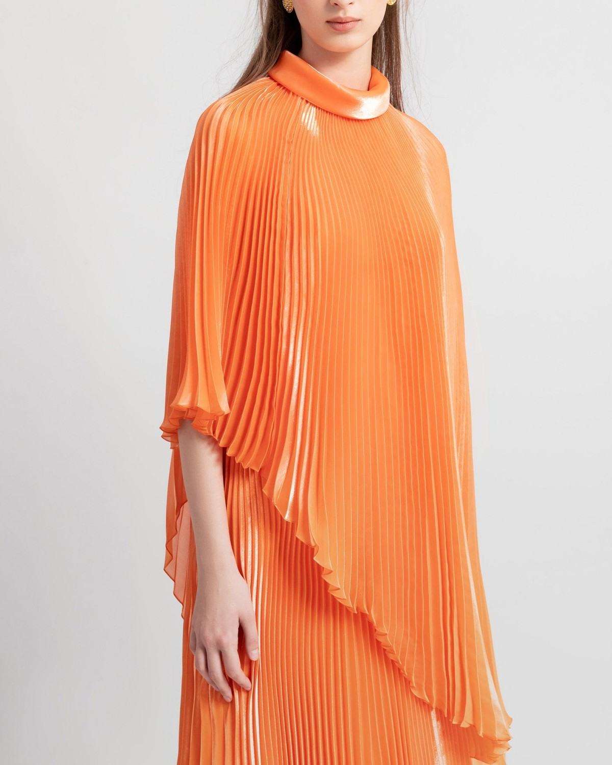 Full Pleated Flared Orange Dress