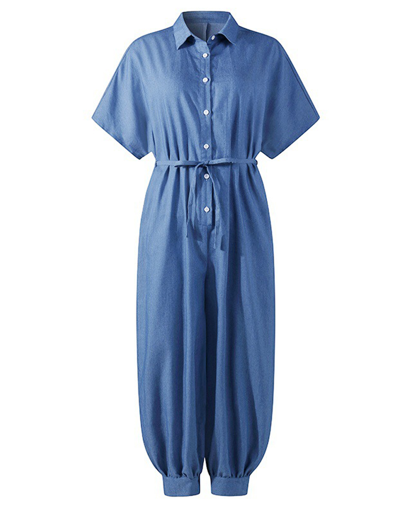 Collared Denim Jumpsuit