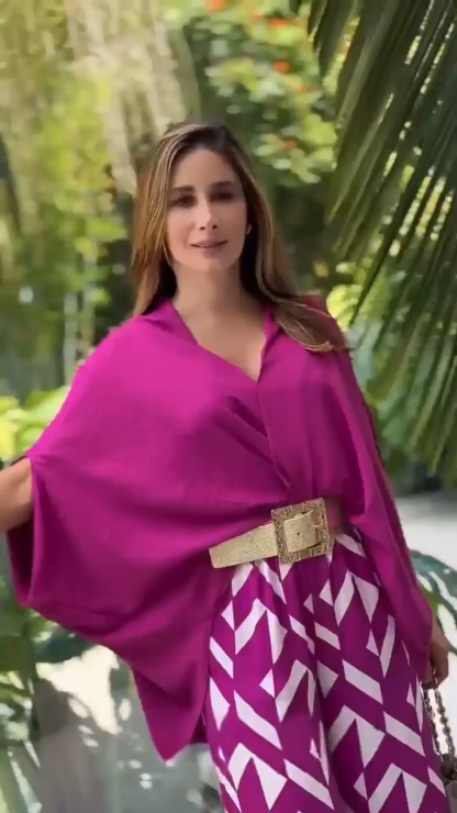 Magenta Geometric Print 2 Piece Wide Leg Pant Set