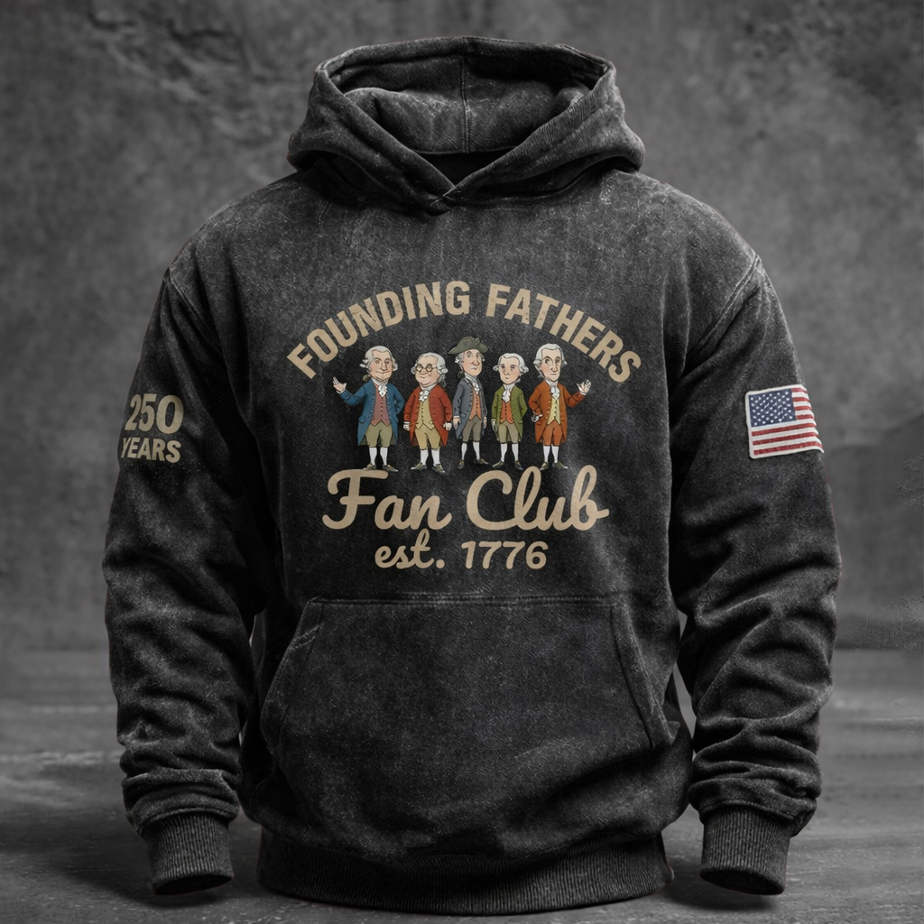 Men's 250th Anniversary "Founding Fathers Fan Club" Vintage Washed Hoodie-pufftee