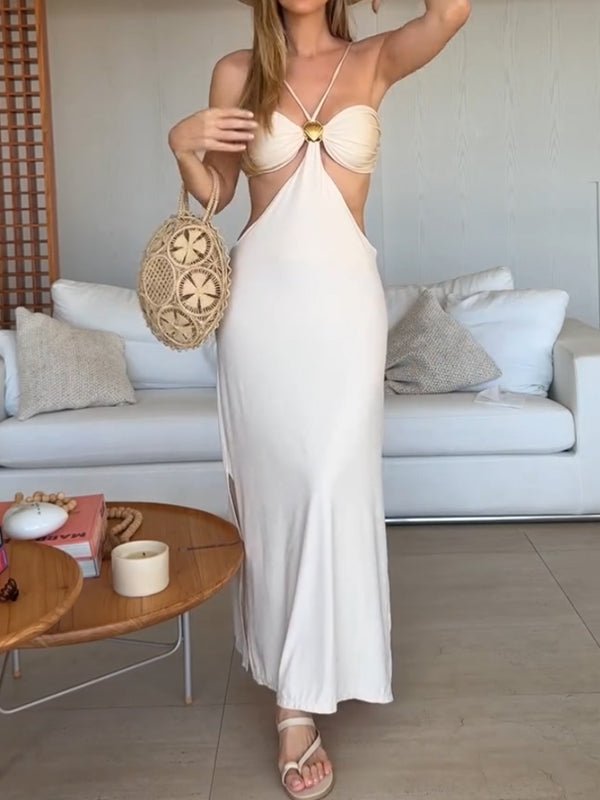 Solid color hollowed - out suspender dress - MismiDaily - Dress