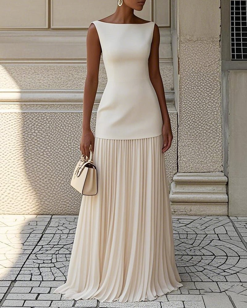 Elegant sleeveless pleated solid color dress - MismiDaily - Dress