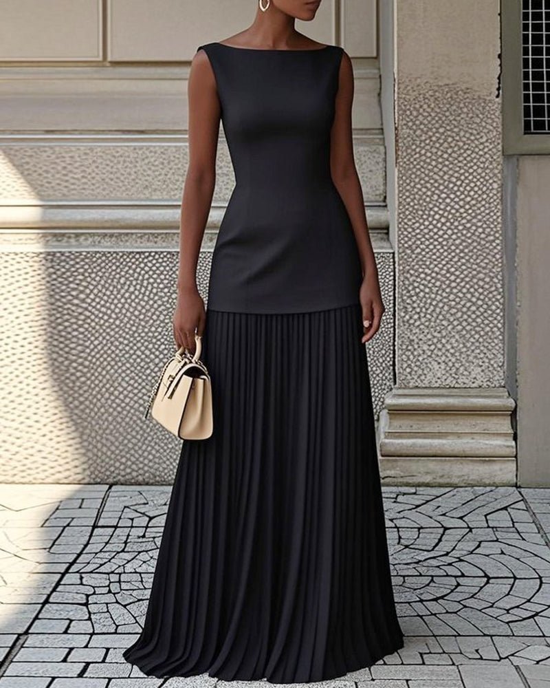 Elegant sleeveless pleated solid color dress - MismiDaily - Dress