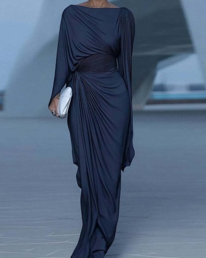 Elegant solid color dress with round neck - MismiDaily - Dress