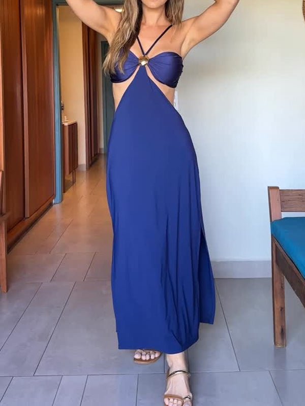 Solid color hollowed - out suspender dress - MismiDaily - Dress