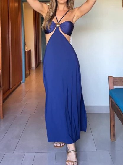 Solid color hollowed - out suspender dress - MismiDaily - Dress