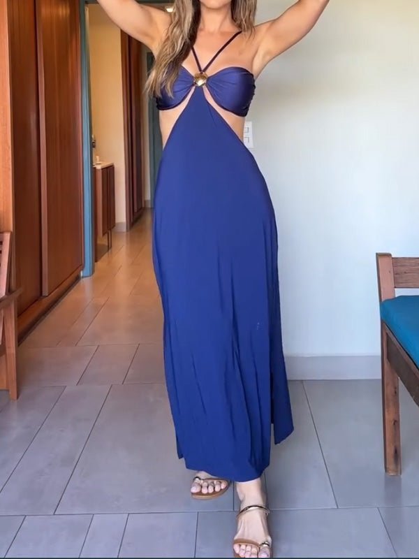 Solid color hollowed - out suspender dress - MismiDaily - Dress