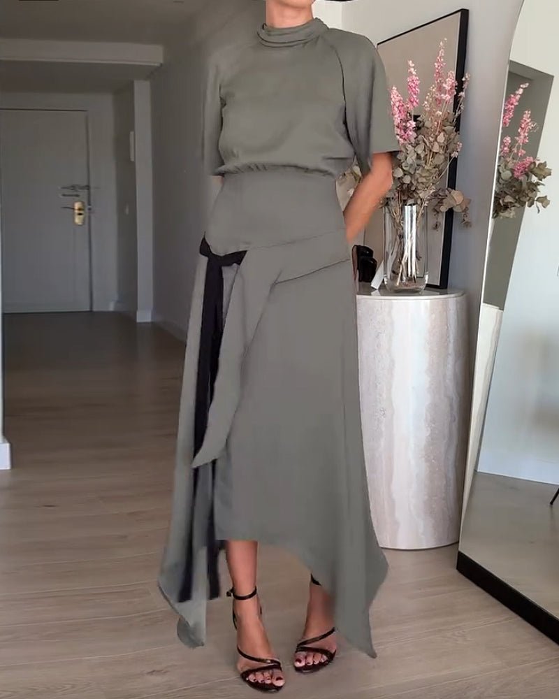 Round neck fitted waist dress - MismiDaily - Dress