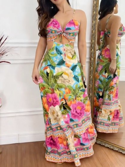 Sleeveless hollow - out printed dress - MismiDaily - Dress