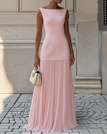 Elegant sleeveless pleated solid color dress - MismiDaily - Dress
