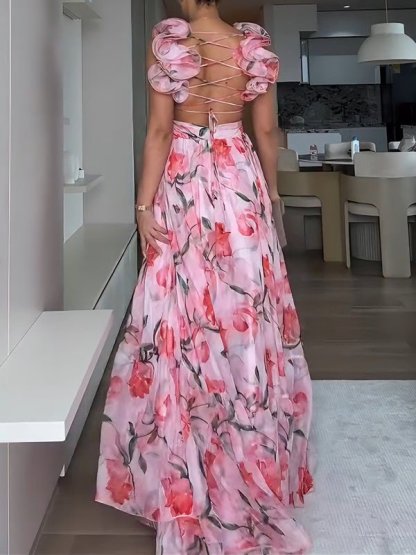 Chiffon Print Tie - Waist Dress - MismiDaily - Dress