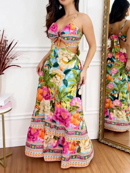 Sleeveless hollow - out printed dress - MismiDaily - Dress