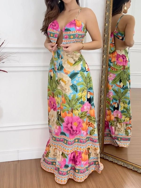 Sleeveless hollow - out printed dress - MismiDaily - Dress