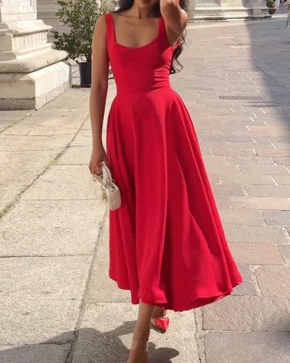 Elegant sleeveless solid color dress - MismiDaily - Dress