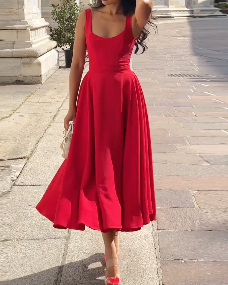 Elegant sleeveless solid color dress - MismiDaily - Dress
