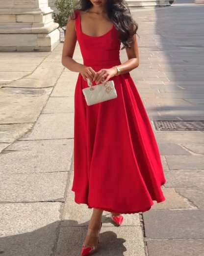 Elegant sleeveless solid color dress - MismiDaily - Dress