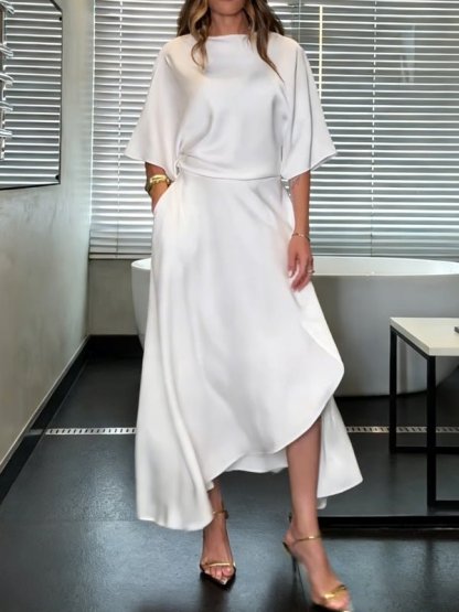 Round neck casual solid color dress - MismiDaily - Dress