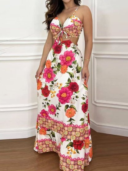 Sleeveless hollow - out printed dress - MismiDaily - Dress