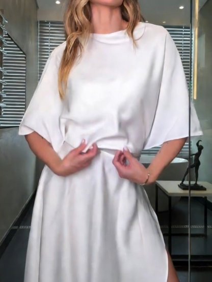 Round neck casual solid color dress - MismiDaily - Dress