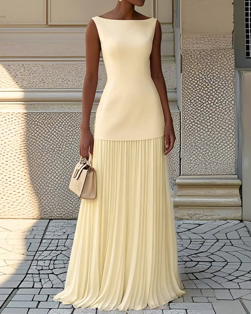 Elegant sleeveless pleated solid color dress - MismiDaily - Dress