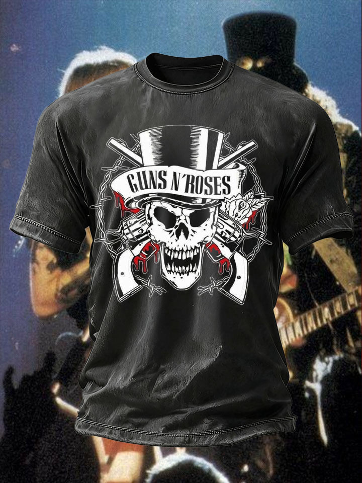 Men's Retro Rock Rose Short Sleeves Washed T-shirt-pufftee