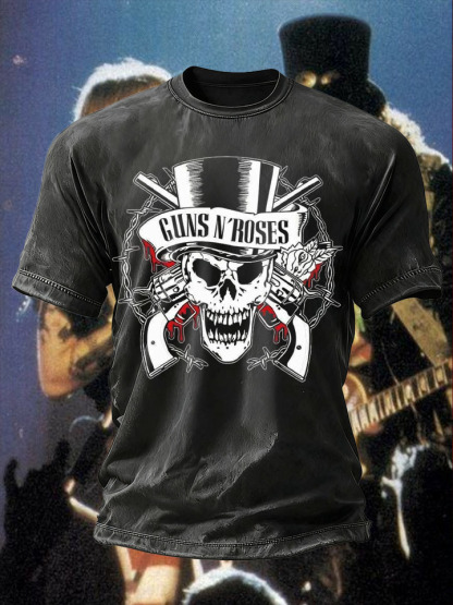 Men's Retro Rock Rose Short Sleeves Washed T-shirt-pufftee