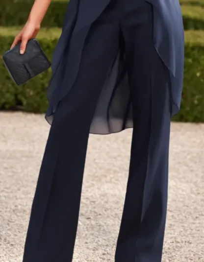 Navy Blue Mesh Top And Pants 2-Piece Set