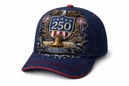 America 250th Anniversary Embroidered Baseball Cap – Patriotic Eagle & Shield Design (1776–2026)-pufftee