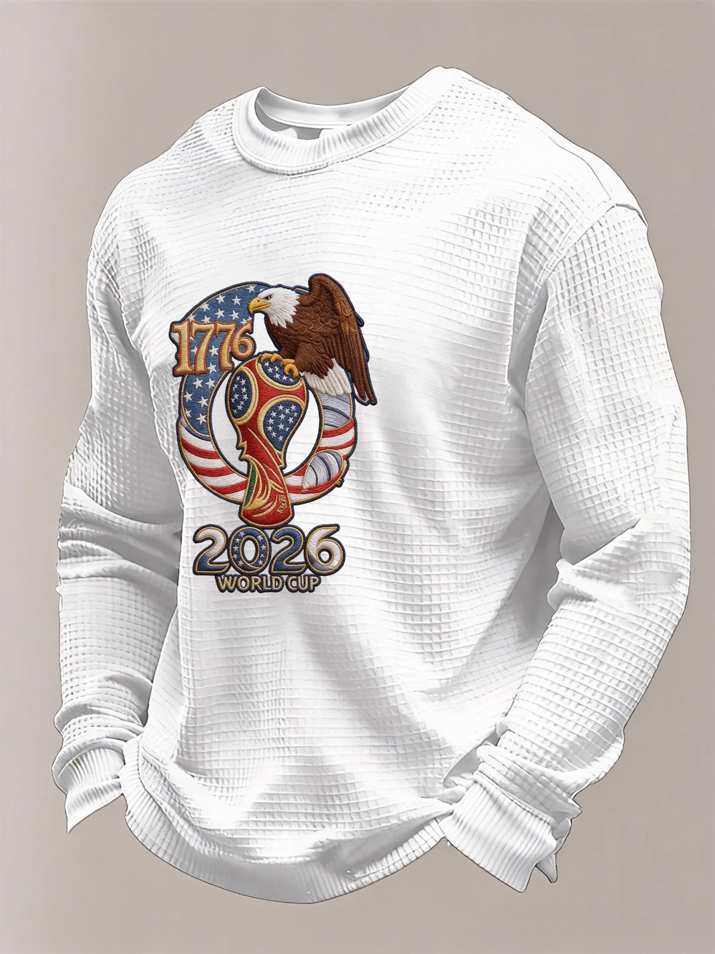 Men's US 250th Anniversary 1776-2026 Waffle-Knit Long Sleeve – Eagle & World Cup Patriotic Graphic Tee-pufftee
