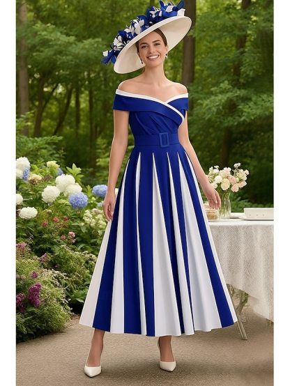 Elegant Color-Blocked Off-Shoulder Dress