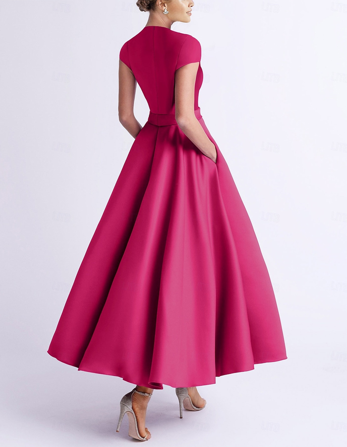 A-line Sleeveless V-neck Pocket Satin Maxi Dress