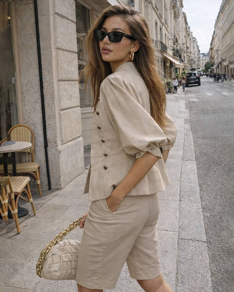 The Parisian Chic Suit: Structured Short Jacket & High Waist Shorts
