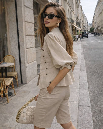 The Parisian Chic Suit: Structured Short Jacket & High Waist Shorts