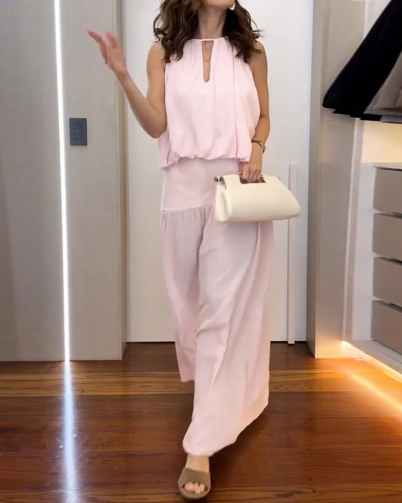 Elegant Sleeveless Solid Color Two-Piece Set