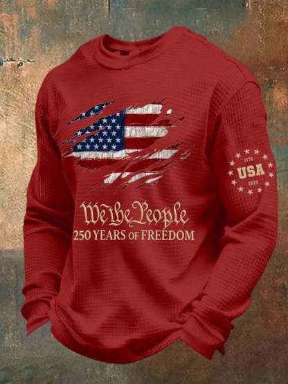 Men's casual American 250th anniversary waffle-knit T-shirt-pufftee