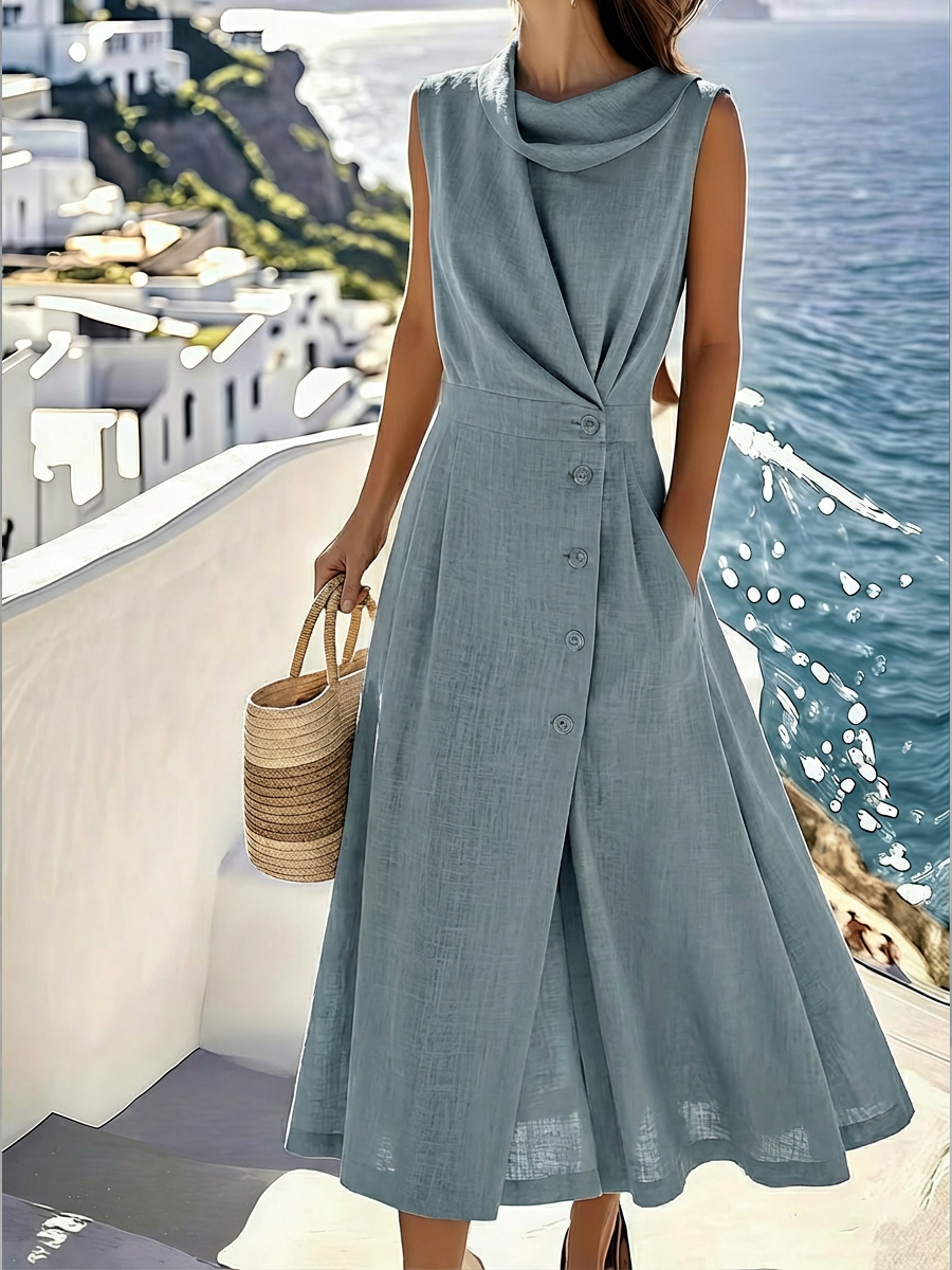 Women's Elegant Linen And Cotton Sleeveless Dress