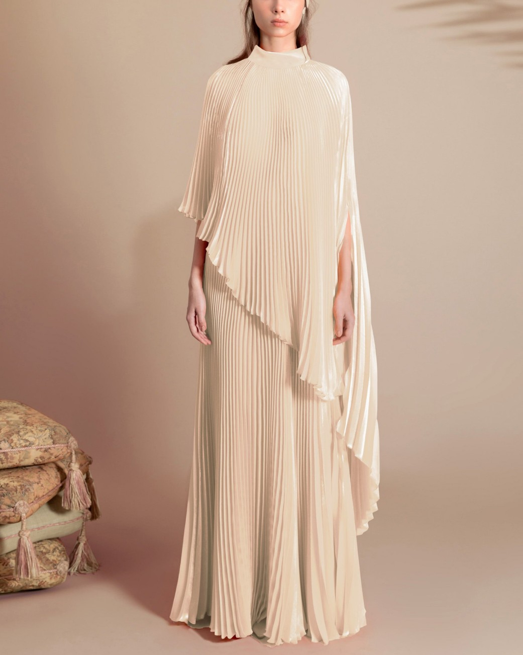 Full Pleated Flared Orange Dress