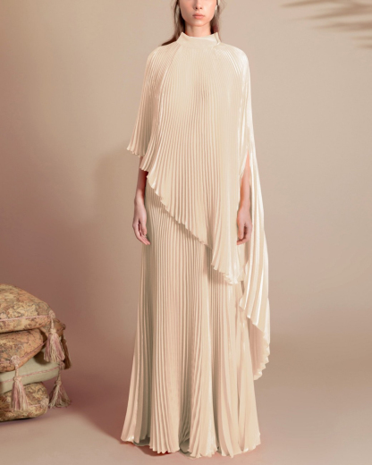 Full Pleated Flared Orange Dress