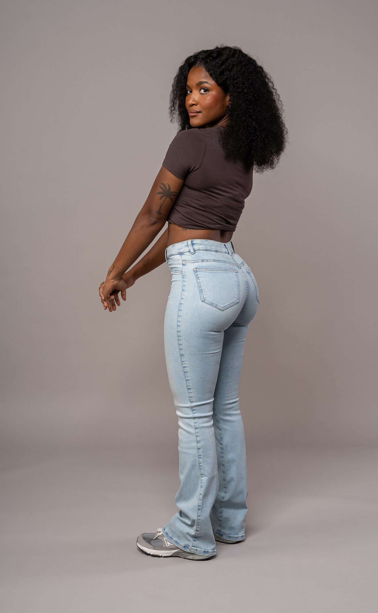 Womens Flared Mid Waisted Fitjeans - Vintage Blue